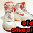 White high-top sneakers with red accents and a Nike swoosh logo, displayed in multiple views with 'old skool' text overlays.