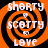 Four identical orange and black spiral-patterned icons with white text reading "SHORTY SCATTY LOVE" arranged in a
