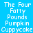 A static image displays repeated text in white pixelated font on a blue background with alternating dark blue horizontal bars.
