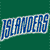 Pixelated blue text reading 'ISLANDERS' on a white banner against a solid green background, with visible pixelation and color blending.