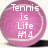 A circular pink icon with white text reading "Tennis is Life #14" centered on a gradient background.