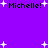 Purple background with four instances of the text 'Michelle!' in black pixelated font, surrounded by white star shapes.