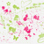 Pixelated abstract pattern with scattered pink and green shapes on a white background.