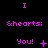 Pixelated animation with pink text and symbols on black background showing sequential changes in punctuation and symbols below 'You!' text.