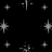 Black background with multiple white star-shaped and cross-shaped pixelated icons scattered across the left side, one light gray rectangular shape on the right.