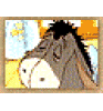 Animated sequence showing Eeyore's head turning, a bird flying, and Piglet looking worried while Winnie the Pooh interacts with objects.