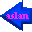 Pixelated arrow sequence transitions from blue to red with pink text on first and last frames against gray background.