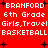 Red background with white pixelated text repeating 'BRANFORD 6th Grade Girls,Travel BASKETBALL' and black plus signs scattered across.