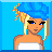 Pixel art contact sheet showing four frames of a blonde cheerleader character in white and blue attire with text reading BLOND CHEER on a bright blue background.