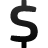 Black dollar sign symbol on solid light gray background, rendered in pixelated style with visible anti-aliasing edges.