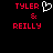 Red pixelated text 'TYLER & REILLY' on black background with white heart symbol above '&'.