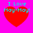Four identical pixelated red hearts on bright pink background with cyan text "I Love May-May!" above each heart.