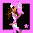 Pixelated character with long brown hair and pink accessories stands against black background, text display phrases about being hated versus loved