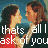Two people in profile view facing each other, with text overlay reading "thats all I ask of you" on a blue background.