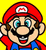 Pixelated image of a character with red cap, blue overalls, and brown hair against yellow background.
