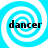 Four identical blue and white spiral patterns arranged in a , each containing the word 'dancer' in black text