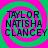 Four identical display the name "TAYLOR NATISHA CLANCEY" in dark blue pixelated text over a green and pink spiral background