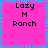 A static image with a bright pink background, blue and purple pixelated border, and black text reading "Lazy M Ranch" in four quadrants.