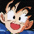 Pixelated cartoon character with spiky orange hair, wide white eyes, black pupils, red mouth, and blue clothing against dark background.