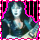 repeated, pixelated images with pink and black borders showing a person in dark clothing against a blurred background