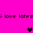 Pixelated text and heart symbols on a bright pink background with animated heart color changes.