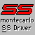 Red 'SS' letters with black outlines above white text reading 'montecarlo' and 'SS Driver' on a gray background.