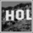 Black-and-white pixelated image showing partial text "HOLLYWOOD" across three sections with a mountainous background.
