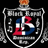 Pixelated shield-shaped icon with metallic frame, central 'BS' letters in red, white, blue, and black, and a chain border on black background.
