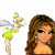 A pixelated contact sheet showing three frames of an animated AIM buddy icon featuring a cartoon woman with long brown hair and a fairy character, displayed on a gray background.