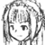 Static grayscale pixel art of a stylized anime character face with closed eyes and long hair, rendered in 50x50 pixels on white background.