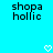 Pixelated text 'shopa holic' appears twice on a bright cyan background with two white heart symbols below.