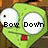 Green cartoon character with large white eyes and red mouth, displaying text 'Bow Down To Gir' across its face in pixelated font.