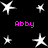 Static image of white star shapes on black background with four instances of pink text reading 'Abby' in pixelated font.
