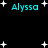 Black background with cyan text 'Alyssa' and white stars scattered throughout, four instances of the name displayed in different positions.