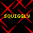 Yellow text 'SQUIGGLY' appears four times on a black background with red pixelated lines forming diamond shapes.