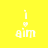 Four pixelated display 'i ♡ aim' text with varying background colors and white lettering