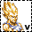 Pixelated character with spiky golden hair and blue-and-white outfit in six- , showing sequential animation frames