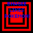 Four red square frames with black borders display blue text reading BHAGEE LIKES POKEMON! in pixelated font, each frame showing a different nested square pattern.