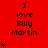 Red background with repeated text "I love Billy Martin" and varying numbers of black heart symbols in a