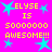 Bright pink background with cyan star shapes and yellow pixelated text reading 'ELYSE IS 50000000 AWESOME!!' repeated in a pattern