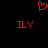 Red pixel art displays a heart shape above two identical 'IV' symbols on black background.
