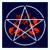 Animated icon features a silver pentagram with red floral elements inside on dark blue background, next to green text reading "Original Icons .com" on solid green backdrop.