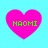 Four pink heart shapes on a cyan background, each containing green pixelated text reading 'HAOMI' in a