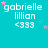 A turquoise background displays repeated text 'gabrielle lillian <333' with pink and purple stars, where star positions shift across frames.