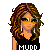 Pixel art contact sheet showing multiple frames of an animated buddy icon featuring a female character with curly hair and sunglasses, alongside text elements reading "michelle" and "sportie gurl" in orange script on black/white backgrounds.