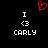 Red pixelated heart symbol above two identical white text arrangements reading 'I <3 CARLY' on black background.