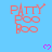 A light blue background displays repeated 'PATTY POO BOO' text in pink with small purple hearts scattered across the image.