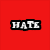 Red background with four text blocks: 'HATE' top-left, 'Everyone!' top-right, and two lines of text bottom-left reading 'its not a joke!!!'