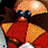 Pixelated figure in red outfit with orange shoulder pads and dark hair under a bright light source.