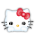Static contact sheet of 8 Hello Kitty animation frames arranged in a 3x3 grid with one empty space, each frame showing the character's face with red bow and white body against gray background.
